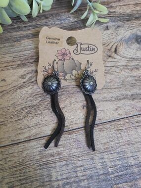 Justin NWT Western Concho & Genuine Leather Fringe Drop Earrings